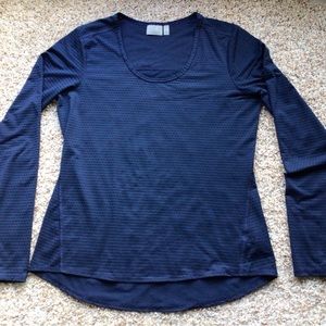 Athleta Womens Navy Dot Mesh Blue Chi Top Long Sleeve Shirt L Large Unstinkable